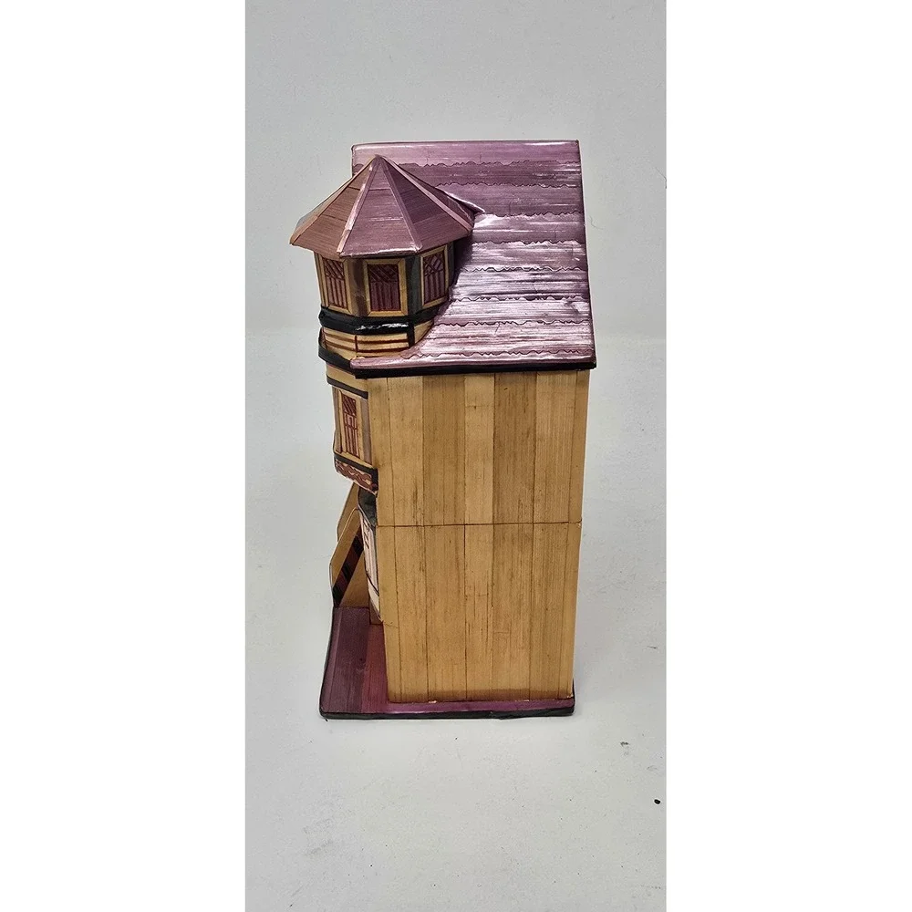 Vtg Red Company straw bamboo marquetry balsa wood trinket jewelry box house